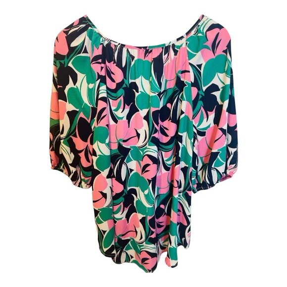 Counterparts 3/4 Sleeve Multicolor Tunic Top XL V-Neck Colorful Pink Blue Green - Picture 3 of 7